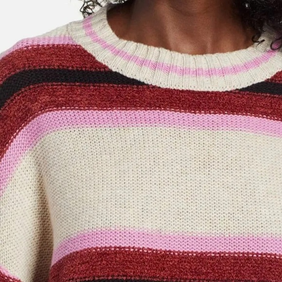 BP Women's Brown Pink And Ivory Striped Long Sleeve Peppy Sweater - Picture 2 of 3